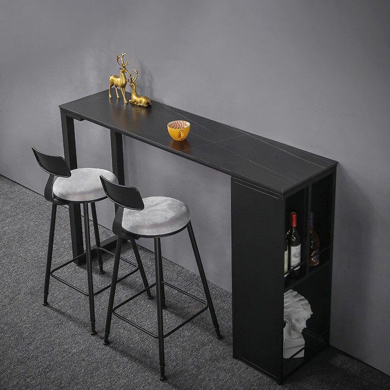 Contemporary Pub Table with Storage Base Matte Finish Stone Top Bar Table