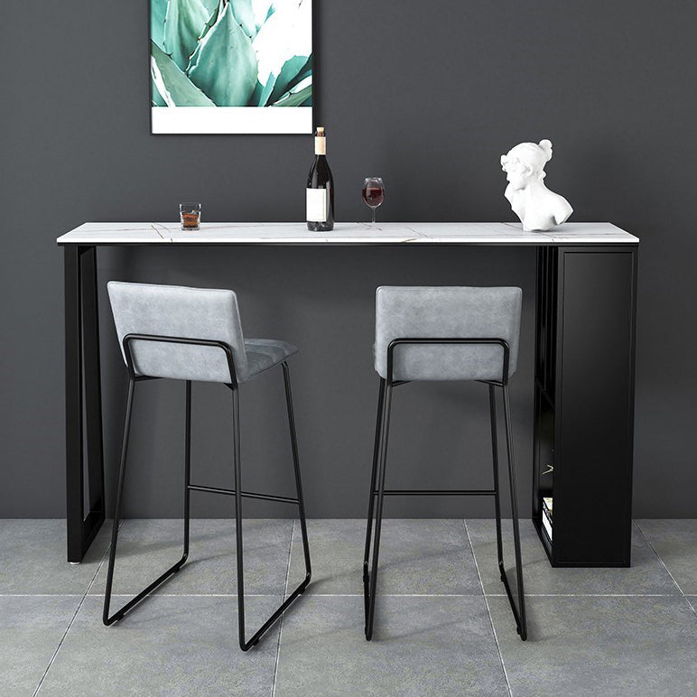 Contemporary Pub Table with Storage Base Matte Finish Stone Top Bar Table
