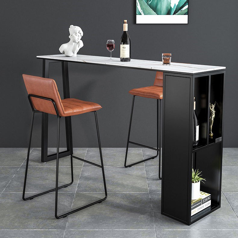 Contemporary Pub Table with Storage Base Matte Finish Stone Top Bar Table