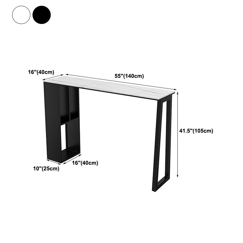 Contemporary Pub Table with Storage Base Matte Finish Stone Top Bar Table