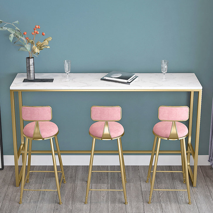 Rectangle Marble Top Bistro Table Modern Pub Table with Metal Trestle