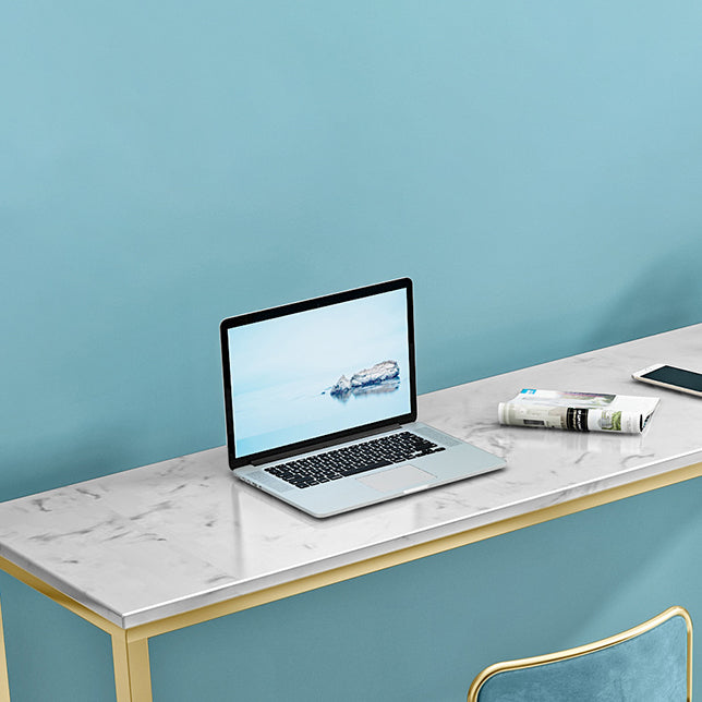 Rectangle Marble Top Bistro Table Modern Pub Table with Metal Trestle