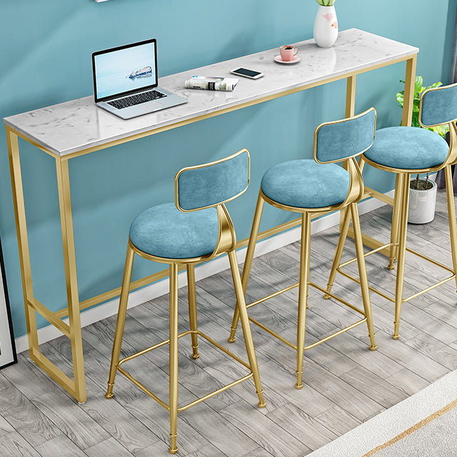 Rectangle Marble Top Bistro Table Modern Pub Table with Metal Trestle