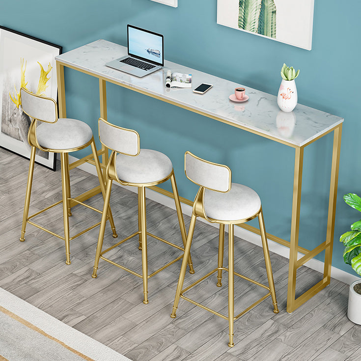 Rectangle Marble Top Bistro Table Modern Pub Table with Metal Trestle