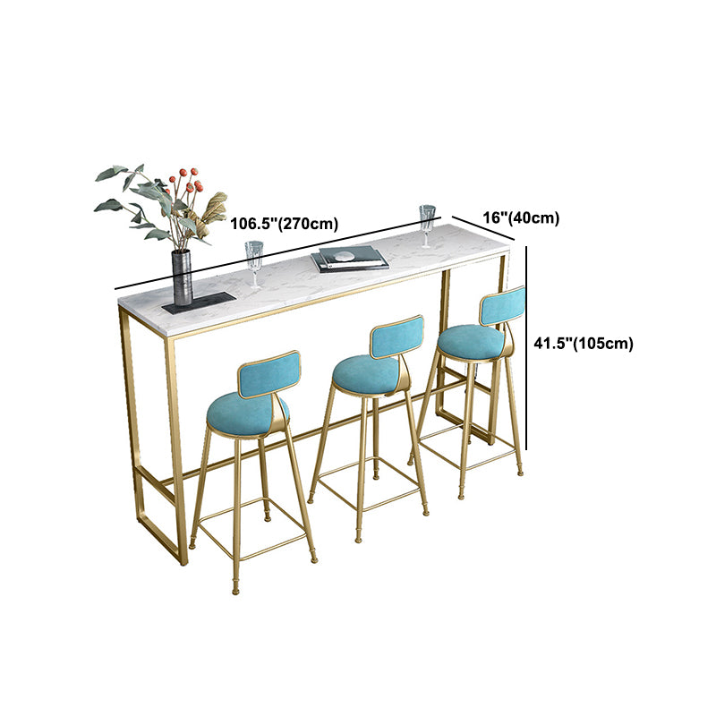 Rectangle Marble Top Bistro Table Modern Pub Table with Metal Trestle