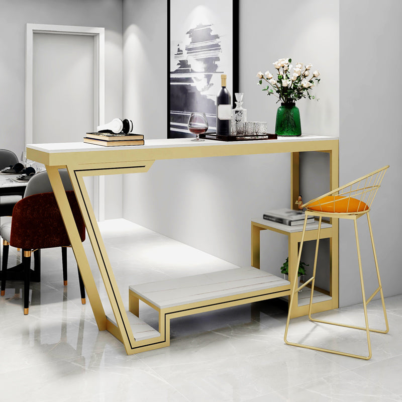 Industrial Bistro Table with Storage White Stone Top Bar Table for Home