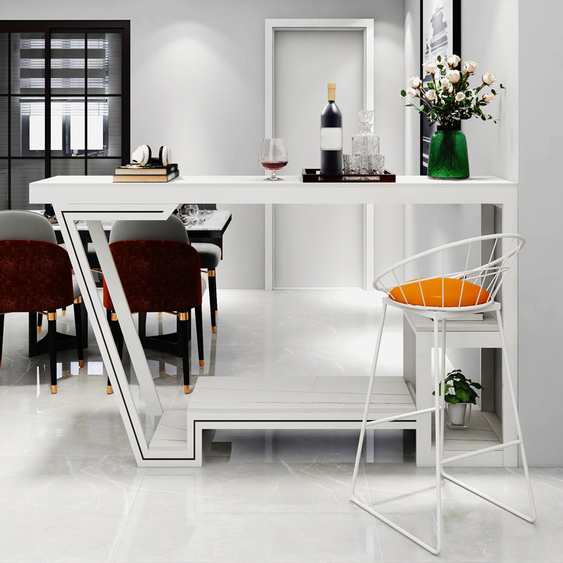 Industrial Bistro Table with Storage White Stone Top Bar Table for Home