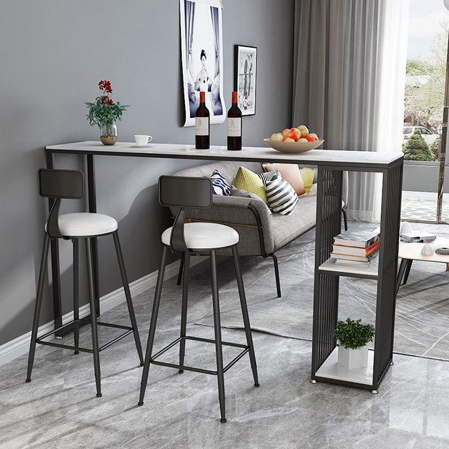 Industrial Rectangle Bar Table with Storage Marble Top Bistro Table for Small Places