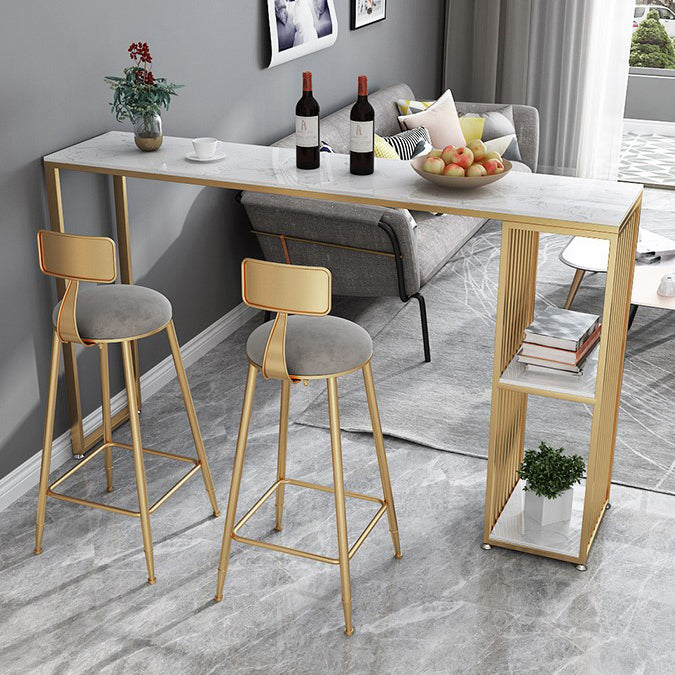 Industrial Rectangle Bar Table with Storage Marble Top Bistro Table for Small Places