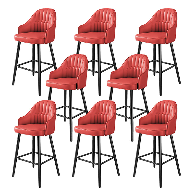 Modern Restaurant Armed Stool Matte Finish Leather Bar Stool