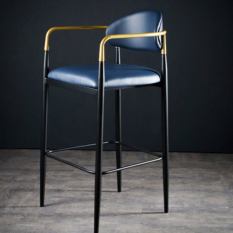 Full Back Upholstered Bar Chair Industrial Arm Rectangle Bar Stool