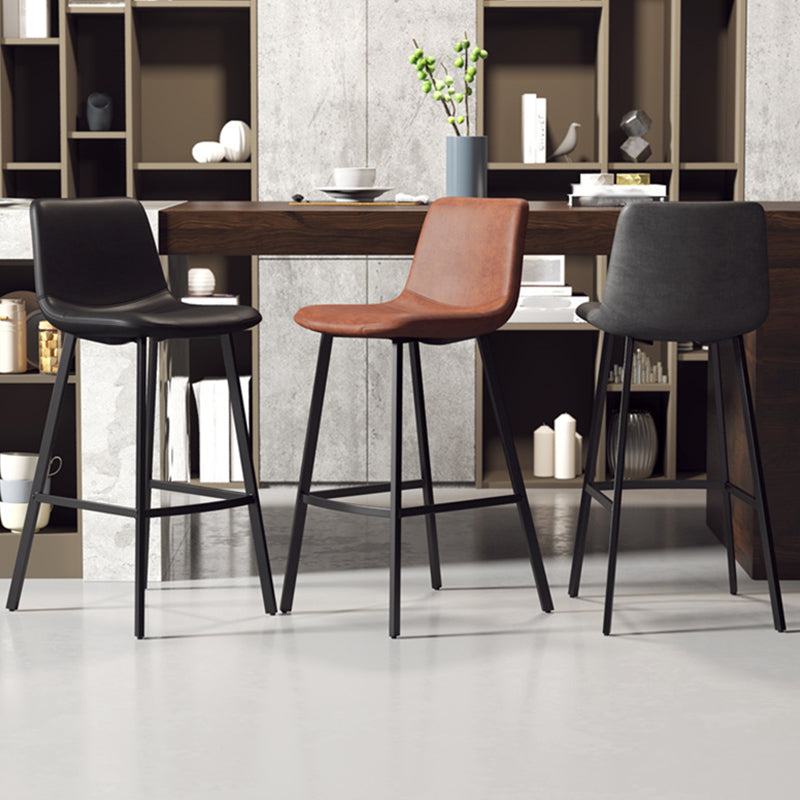 Armless Faux Leather Counter Stool Industrial Footrest Bar Stool