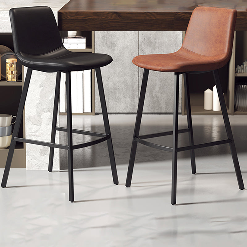 Armless Faux Leather Counter Stool Industrial Footrest Bar Stool