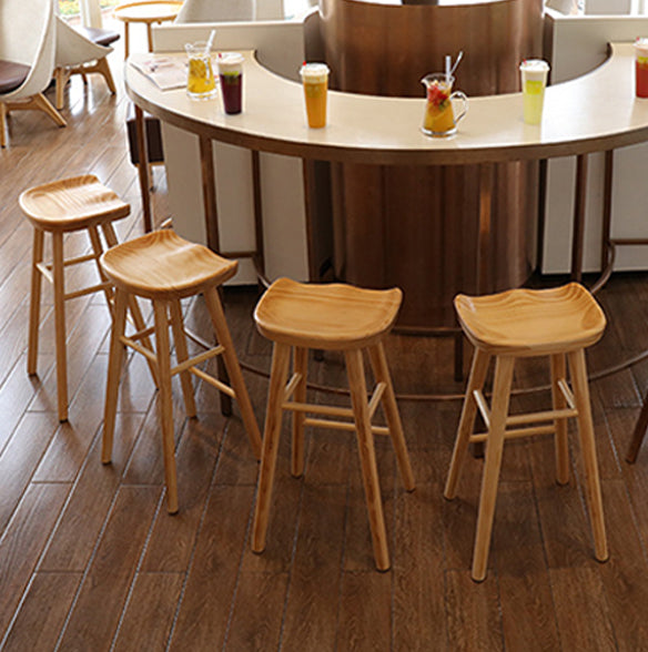 Contemporary Solid Wood Bar Stool Backless Footrest Counter Stool