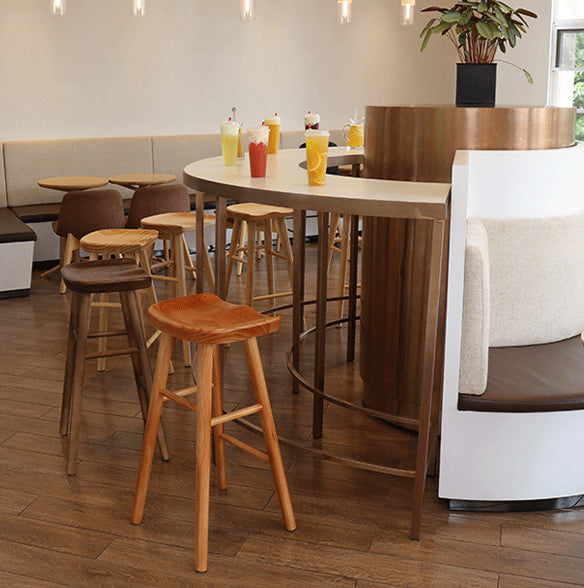Contemporary Solid Wood Bar Stool Backless Footrest Counter Stool