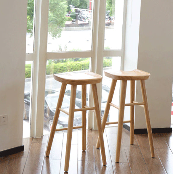 Contemporary Solid Wood Bar Stool Backless Footrest Counter Stool