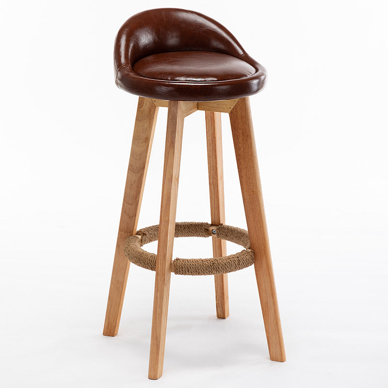 Scandinavian Wood Barstool Fabric Upholstered Counter Stool with Swivel