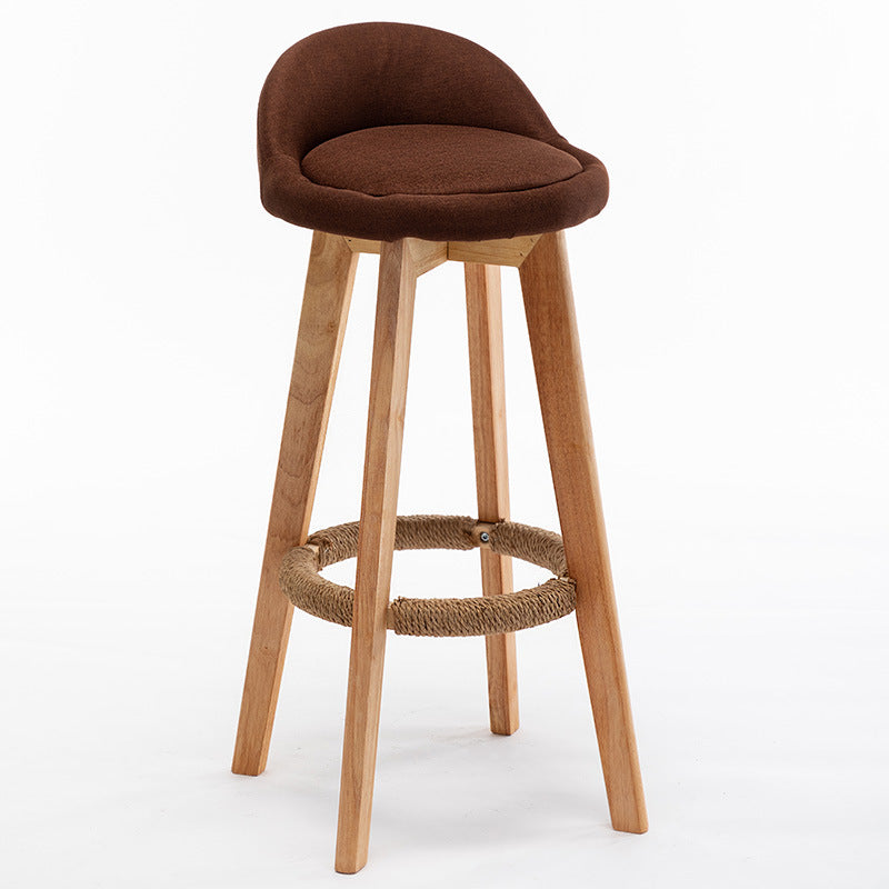 Scandinavian Wood Barstool Fabric Upholstered Counter Stool with Swivel