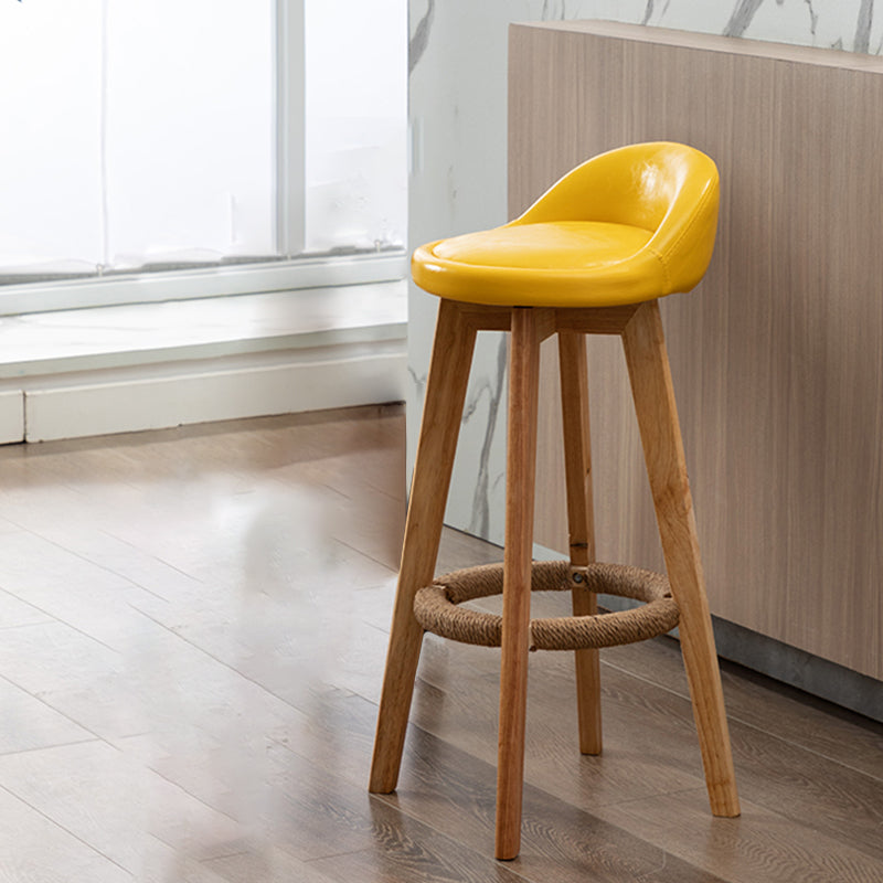 Scandinavian Wood Barstool Fabric Upholstered Counter Stool with Swivel