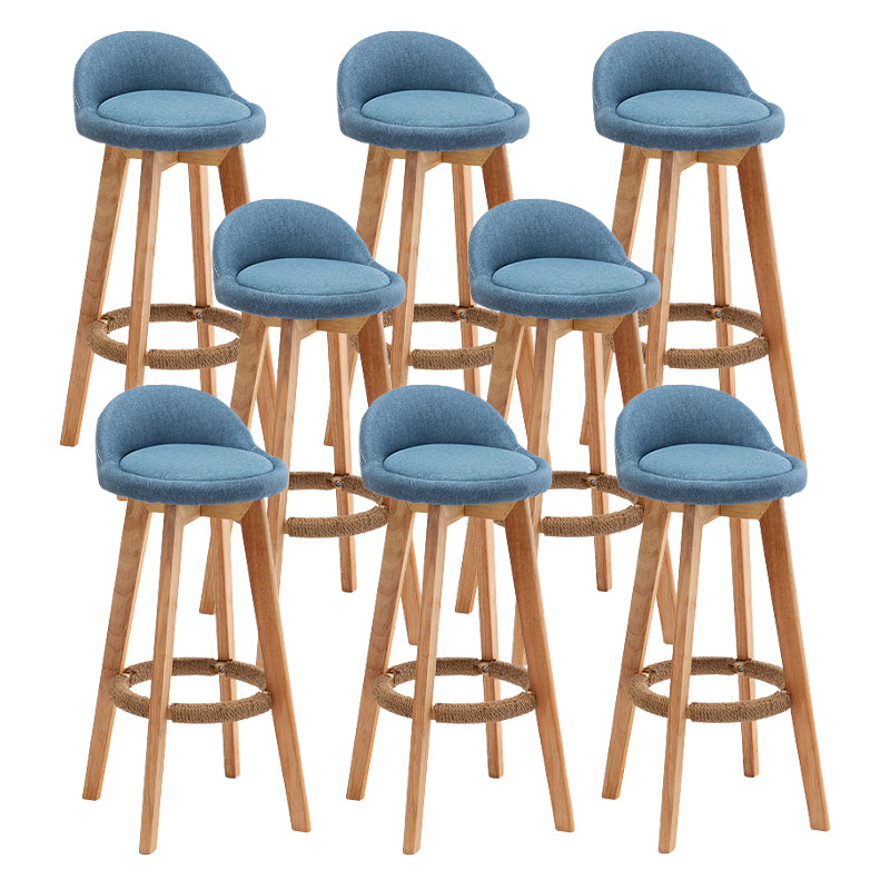 Scandinavian Wood Barstool Fabric Upholstered Counter Stool with Swivel