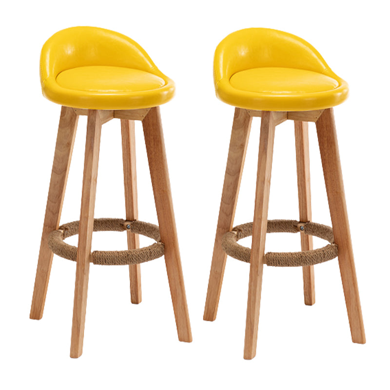 Scandinavian Wood Barstool Fabric Upholstered Counter Stool with Swivel