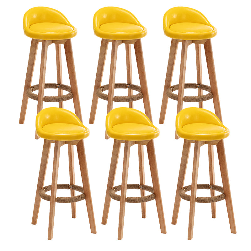 Scandinavian Wood Barstool Fabric Upholstered Counter Stool with Swivel