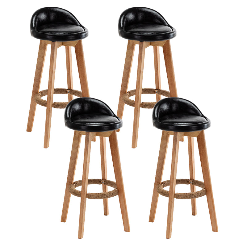 Scandinavian Wood Barstool Fabric Upholstered Counter Stool with Swivel