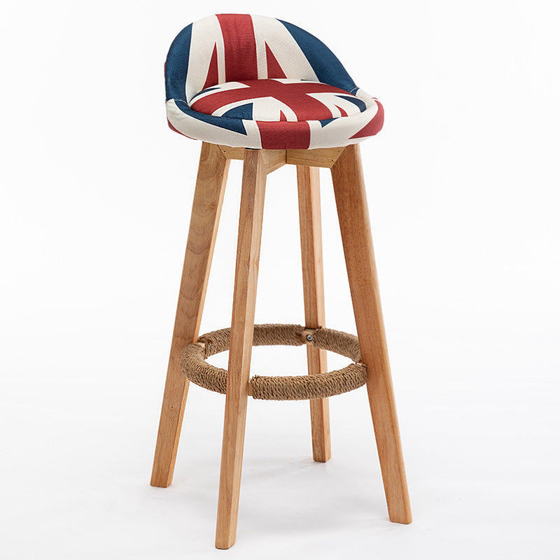 Scandinavian Wood Barstool Fabric Upholstered Counter Stool with Swivel