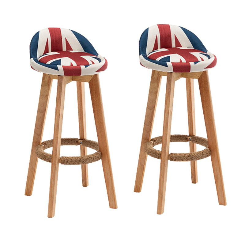 Scandinavian Wood Barstool Fabric Upholstered Counter Stool with Swivel