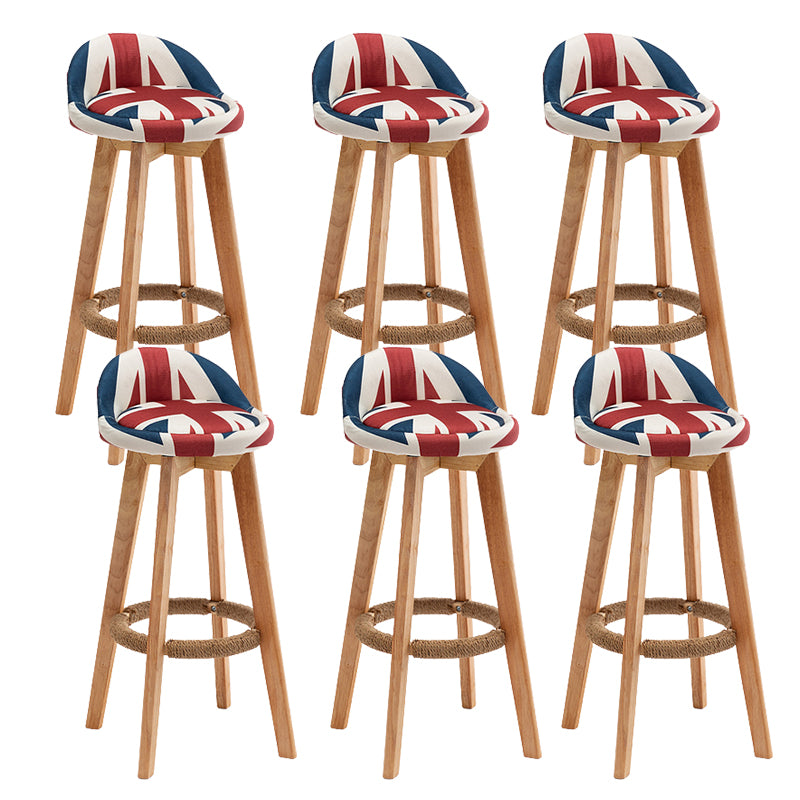 Scandinavian Wood Barstool Fabric Upholstered Counter Stool with Swivel