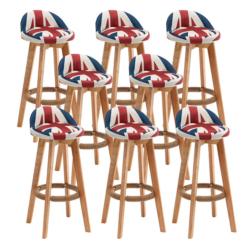 Scandinavian Wood Barstool Fabric Upholstered Counter Stool with Swivel