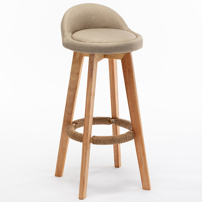 Scandinavian Wood Barstool Fabric Upholstered Counter Stool with Swivel