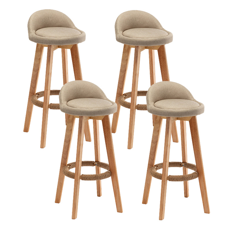 Scandinavian Wood Barstool Fabric Upholstered Counter Stool with Swivel
