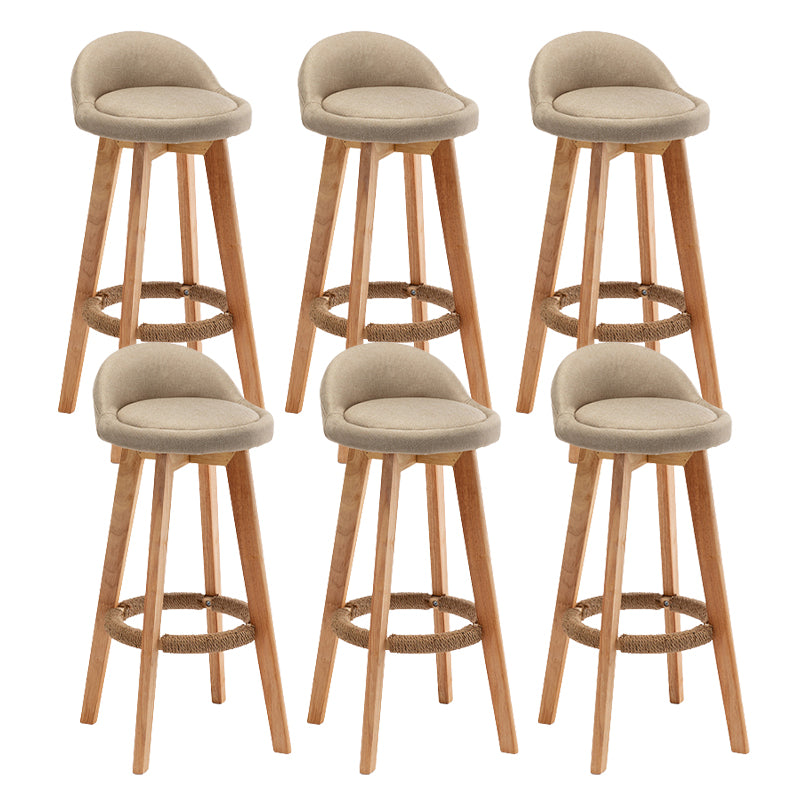 Scandinavian Wood Barstool Fabric Upholstered Counter Stool with Swivel