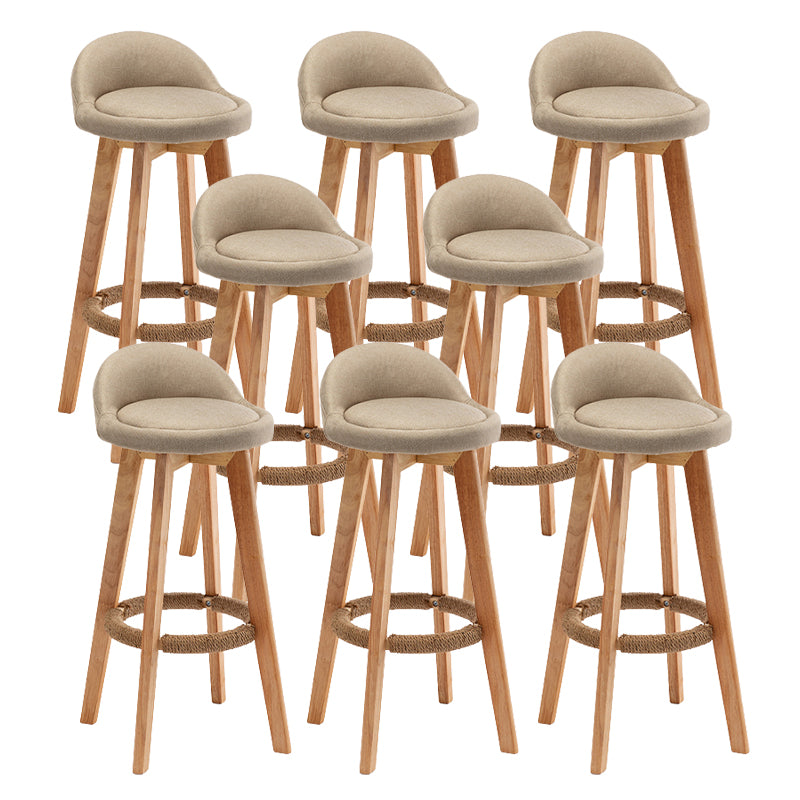 Scandinavian Wood Barstool Fabric Upholstered Counter Stool with Swivel