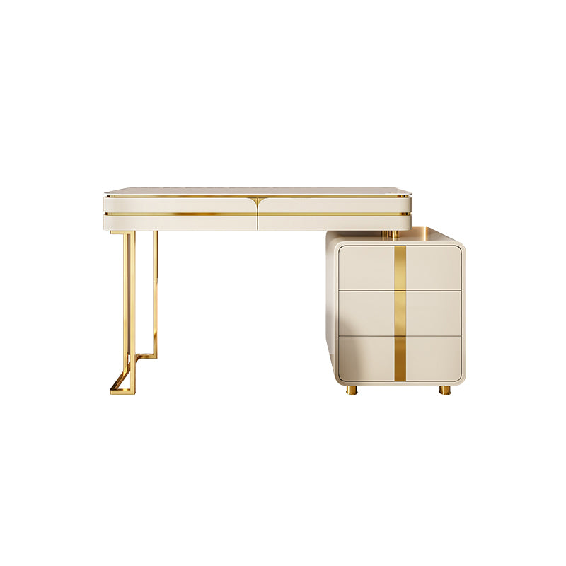 2-Drawer Vanity Makeup Table Set Vanity Stool 31.5" High Vanity in Gold