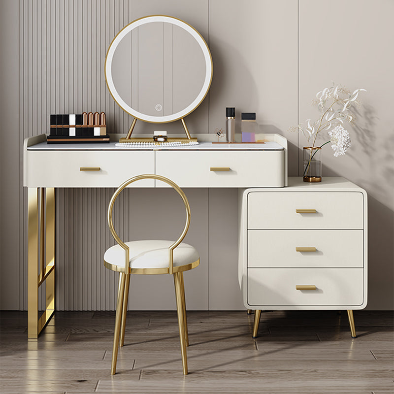 5 Drawers Makeup Table Desk Vanity Stone Top Dresser in White