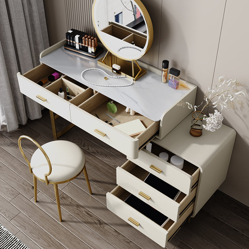 5 Drawers Makeup Table Desk Vanity Stone Top Dresser in White