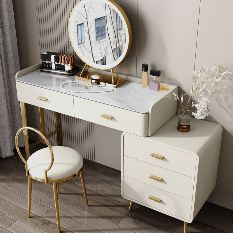 5 Drawers Makeup Table Desk Vanity Stone Top Dresser in White