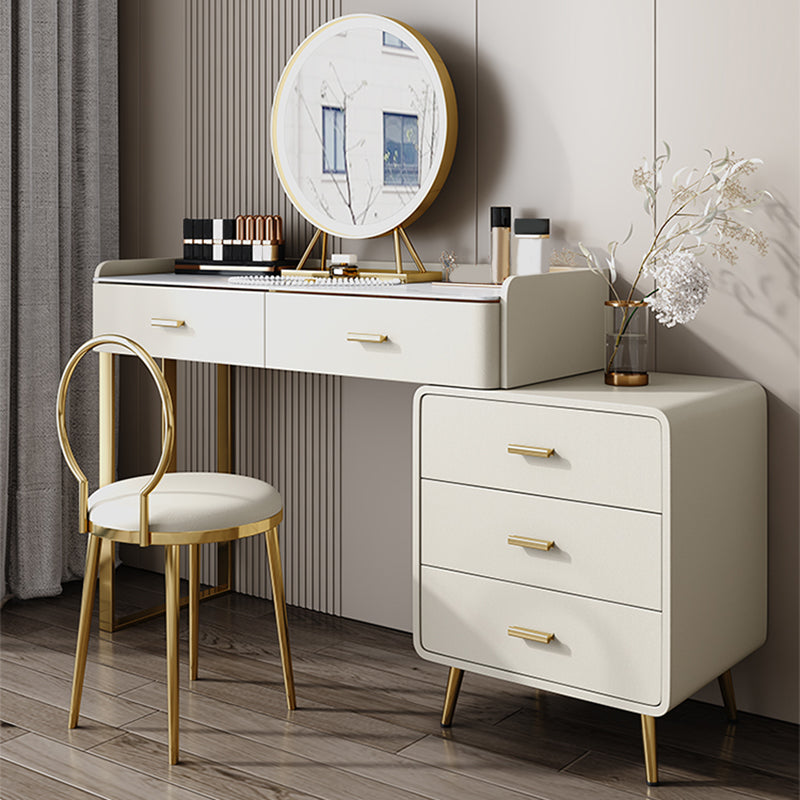 5 Drawers Makeup Table Desk Vanity Stone Top Dresser in White