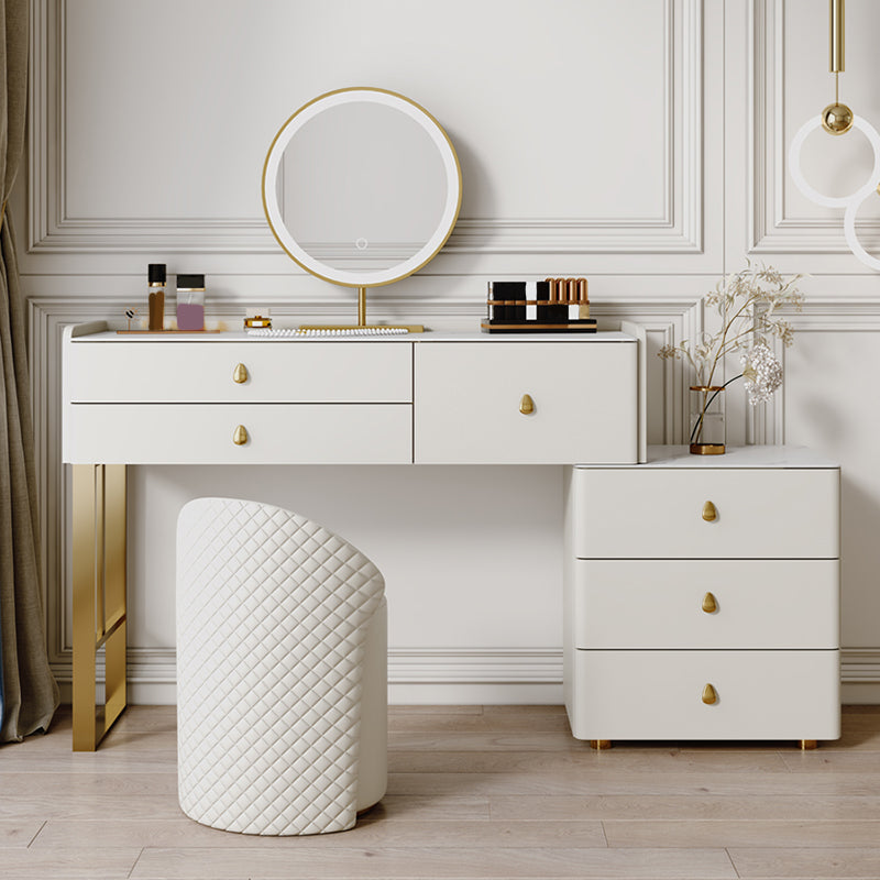 Beige Dressing Table Set with Storage Drawers Stone Top Make-up Vanity