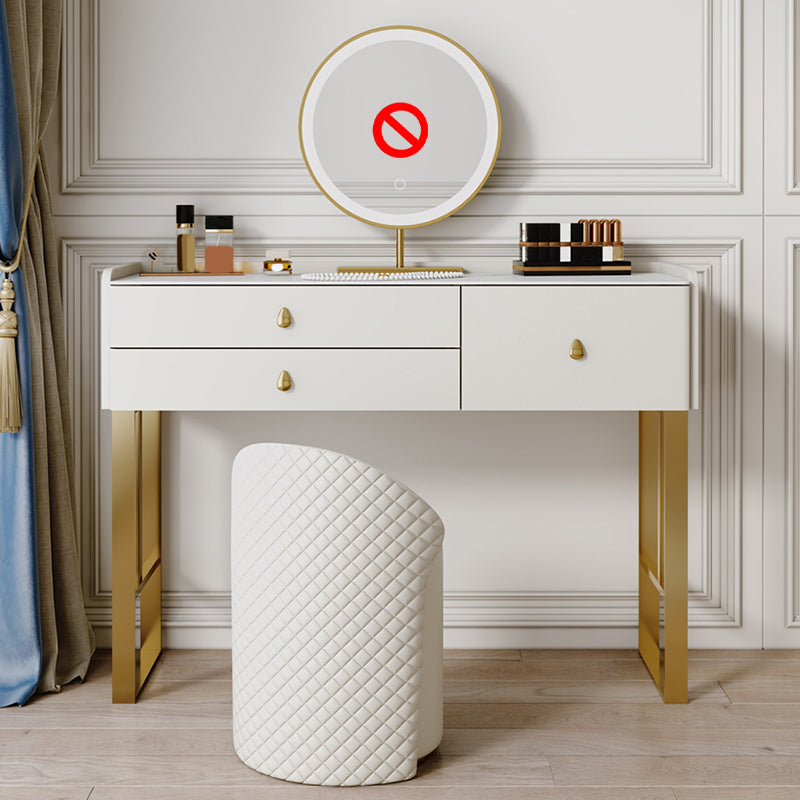 Beige Dressing Table Set with Storage Drawers Stone Top Make-up Vanity