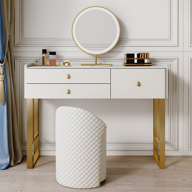 Beige Dressing Table Set with Storage Drawers Stone Top Make-up Vanity