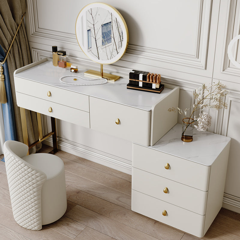 Beige Dressing Table Set with Storage Drawers Stone Top Make-up Vanity