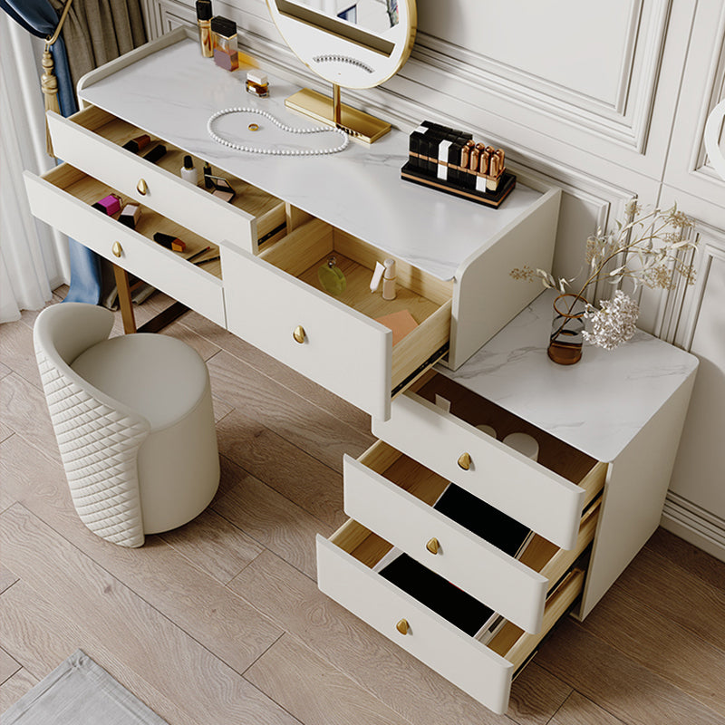 Beige Dressing Table Set with Storage Drawers Stone Top Make-up Vanity