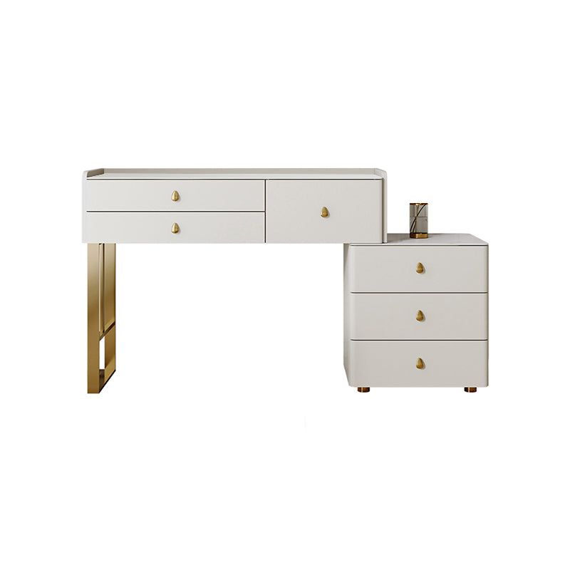 Beige Dressing Table Set with Storage Drawers Stone Top Make-up Vanity