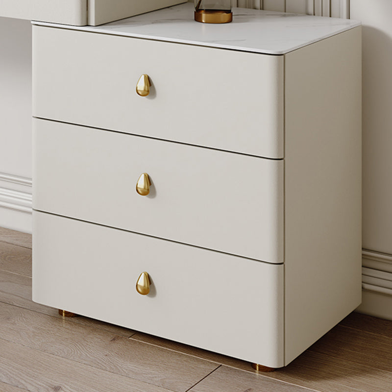 Beige Dressing Table Set with Storage Drawers Stone Top Make-up Vanity