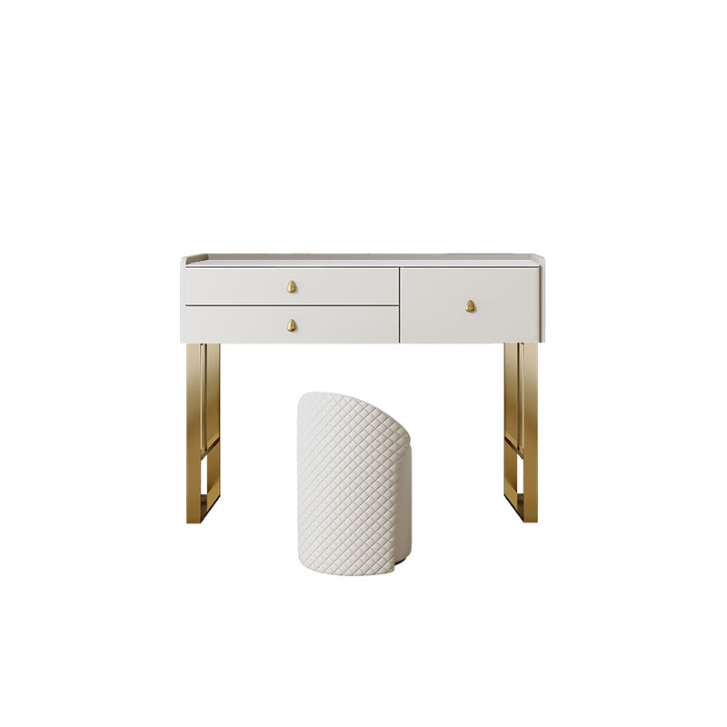 Beige Dressing Table Set with Storage Drawers Stone Top Make-up Vanity