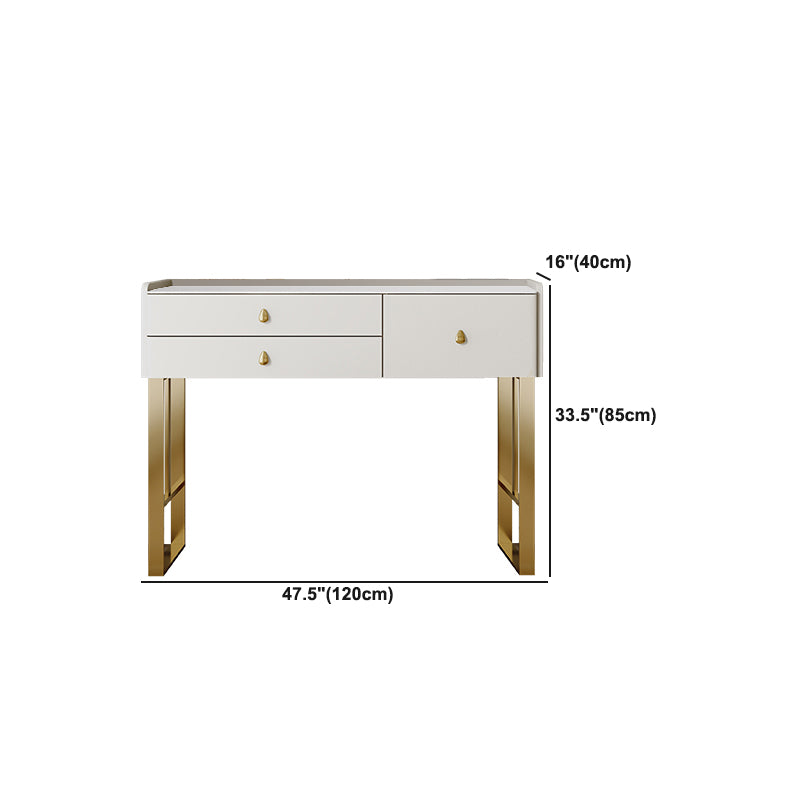 Beige Dressing Table Set with Storage Drawers Stone Top Make-up Vanity