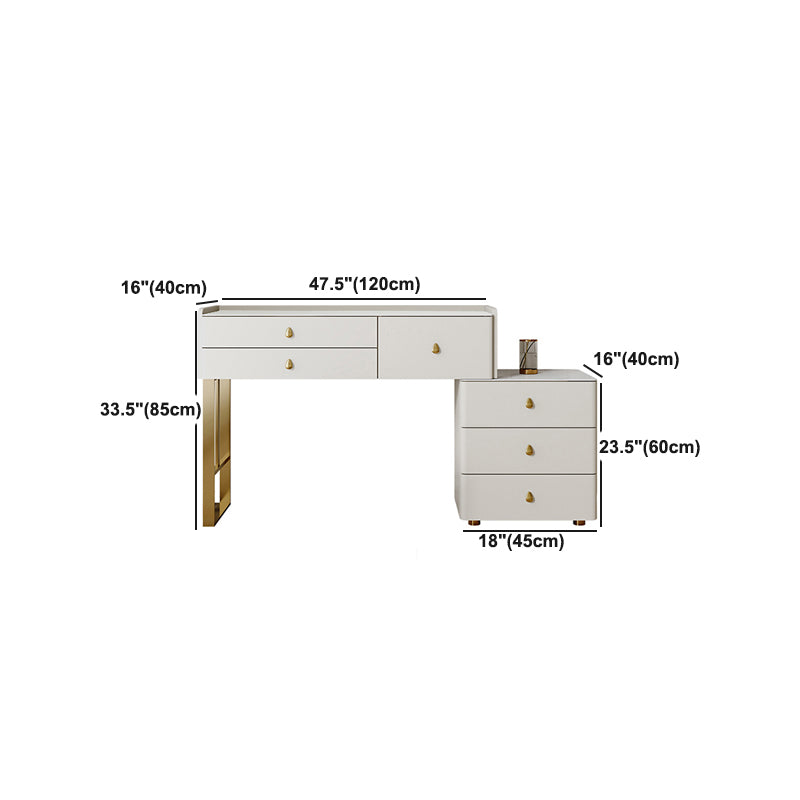 Beige Dressing Table Set with Storage Drawers Stone Top Make-up Vanity